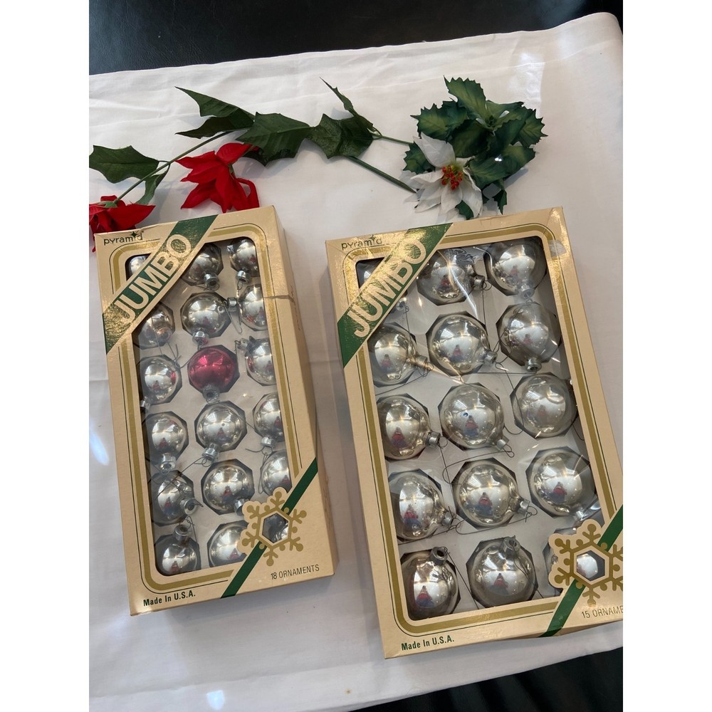 33 Vintage PYRAMID GLASS ORNAMENTS Christmas Tree Decor Two Sizes Glass Balls